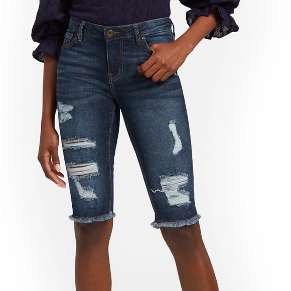 New York & Company Denim - NWT New York & Company Soho Distressed Blue Jean Cutout Shorts – Women’s Size 12